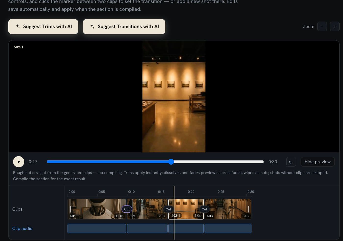 The Edit timeline with S02-1 placed between S02 and S03